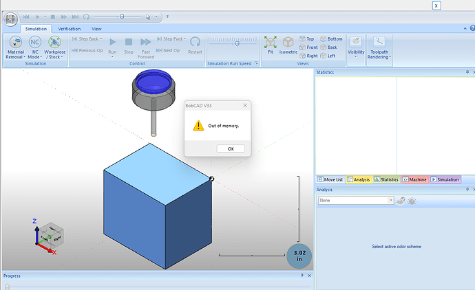 BOBCAD OUT OF MEMORY